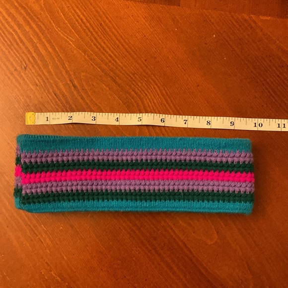 Vintage 80s Headband Handmade Knit Ski Teal Fushsia Unisex - Picture 3 of 4